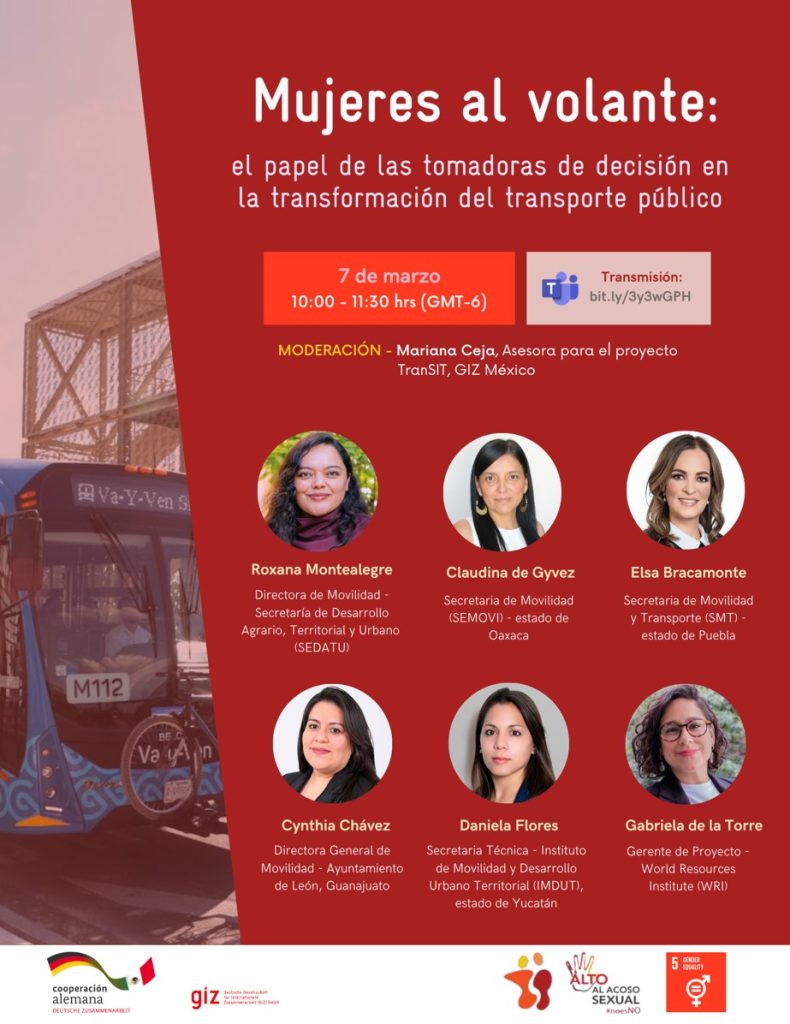 Flyer Mujeres al volante: el papel de las tomadoras de decisión en la transformación del transporte público.